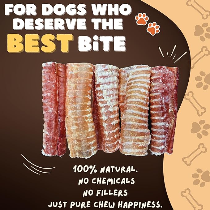 Woofley's Beef Trachea - (6 Inch 100 Pack) - Trachea Treats for Dogs - Natural Source of Glucosamine and Chondrotin for Joint Health - 100% Natural Beef Windpipe for Dogs
