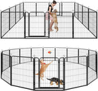 Dog Playpen Outdoor Extra Wide 16 Piece Panels Heavy Duty Dog Fence 40" Height Anti-Rust with Doors Portable for RV Camping Yard, Total 42FT, 140 Sq.ft, Snowy Black