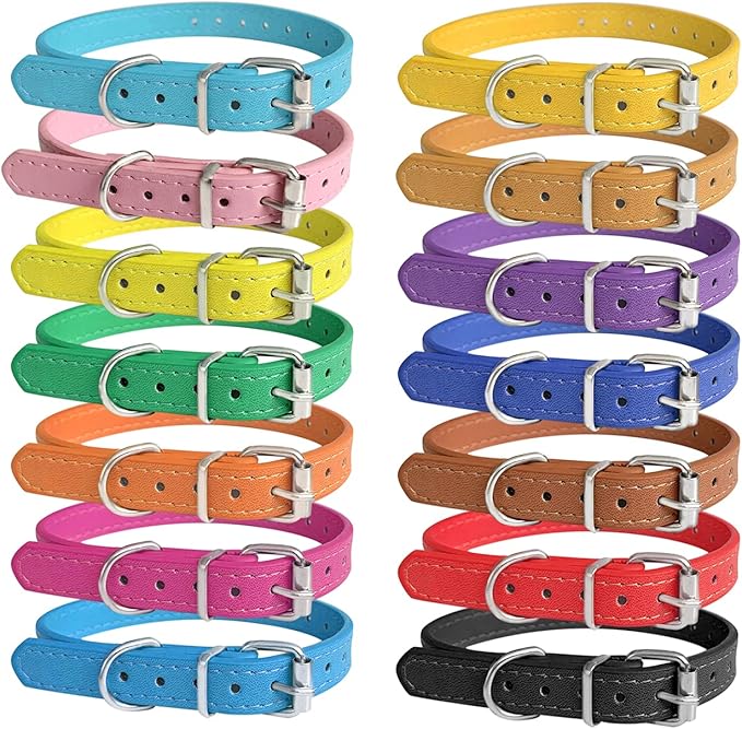 Puppy Collars for Litter - 14 Color Adjustable ID Collar Identification Leather Small Dog Collars for Puppy Medium Large Breed Dogs - Neck 6~13 Inches