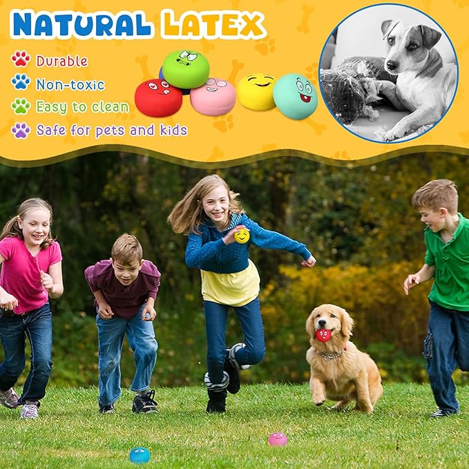 Hungdao 40 Pcs Bulk Dog Squeaky Toys Soft Rubber Latex Dog Toys Small Squeaky Balls Interactive Fetch Balls for Teething Small Pet Breeds Training(Funny Face)
