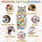 27.6" Cat Grooming Wrap for Nail Clipping Cat Swaddle Wrap (Within 15lbs) for Cutting Nails Cloth for Pet Cleaning Multifunctional Pet Tool|Utility Storage Bag|Self-Adhesive Travel Blanket