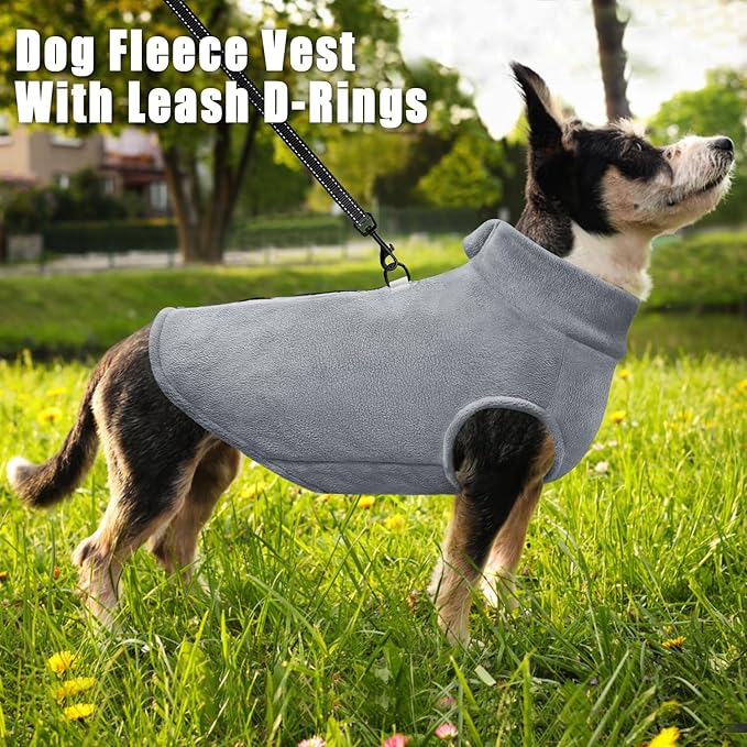 Idepet Dog Fleece Vest Sweater Zip Up Warm Pullover Dogs Jacket with D-Ring Leash Winter Cold Weater Coat Pet Sweatershirt Clothes Hoodie for Small Medium Dogs Boy Girl (Gray, S)