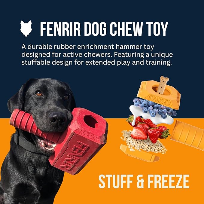 Fenrir Hammer Dog Chew Toy Strong Rubber Stuffable Enrichment Toy for Chewers (Blue, Small)