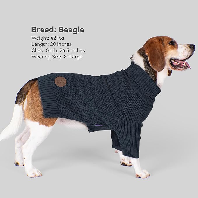cyeollo Dog Sweaters for Medium Dogs Boy, Stretchy Warm Turtleneck Doggy Clothes for Fall Winter, Thermal Knit Pet Apparel with Sleeves, Navy XL