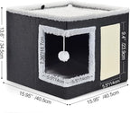 petizer Cat Bed for Indoor Cats, Large Covered Cat House with Scratch Pad, Foldable Cat Cave Bed & Hideaway Cube with Reversible Cushions, Cute Cat Condo for Multi Small Pet Kitten (Dark Grey)