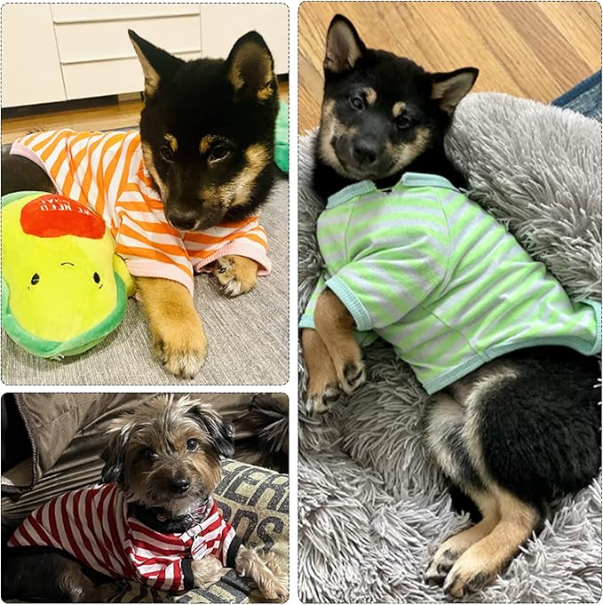 Geyoga 6 Pieces Dog Striped T-Shirt Cotton Breathable Pet Apparel Colorful Puppy Sweatshirt Clothes for Small to Medium Dogs Puppy(XL)