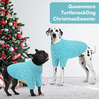 Queenmore Large Dog Sweater,Dog Sweaters for Large Dogs Male Female,Thanksgiving Fall Knit Sweater for Dogs,Turtleneck Thick DogSweaters,Knitwear Pet Clothes for Corgi,French Bulldog(Lake Blue,L)