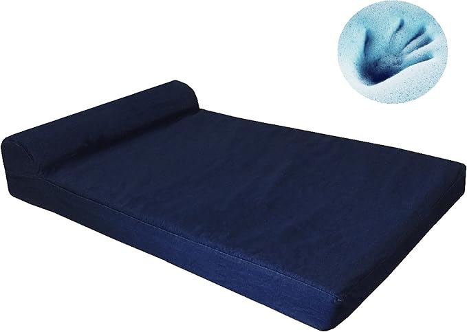 Dogbed4less Premium HeadRest Pillow Orthopedic Cool Memory Foam Dog Bed for Large Dogs, Waterproof Lining with Washable Denim Blue Cover, Extra Large 47X29