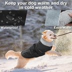 LeLePet Waterproof, Windproof Dog Coat (Black, 2XL) - Reflective, Adjustable, Polyester Cold Weather Coat with Fleece Lining for Large Dogs