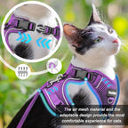 Cat Harness and Leash for Walking, The Upgrade Can be Adjusted in Four Directions and Breathable Cat Harness for Anti Escape That can be Fitted and Positioned, Reflective Strips Harness, Purple,M