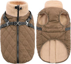 Queenmore Dog Coats for Large Dogs, Dog Jacket, Warm Fleece Winter DogCoat with Harness Built in, Back Zipper Pet Jacket for Large Breeds, Thick Fleece Lining Pet Snowsuit, Brown 2XL