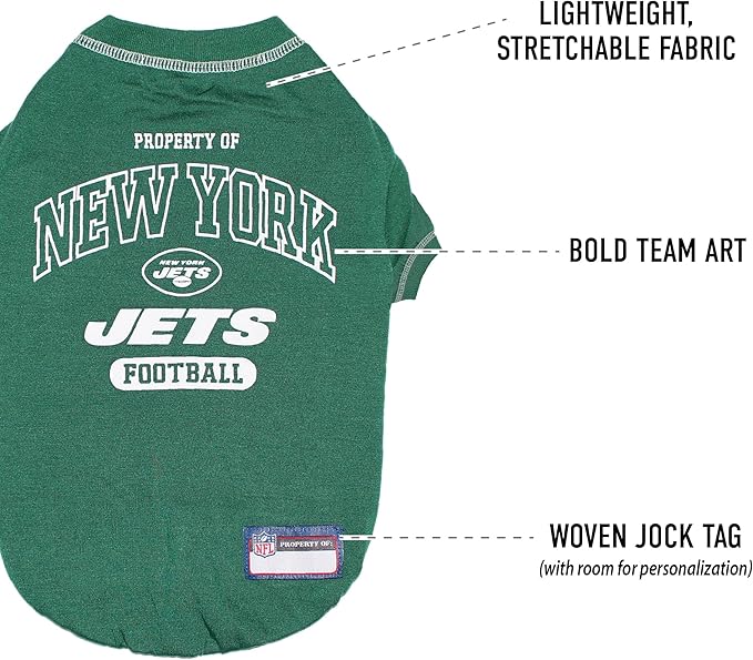 NFL New York Jets Dog T-shirt Large. - Licensed Shirt for Pets Team Colored with Team Logos- Premium Stretchable Materials for the comfort of your Dog & Cat