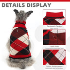 KOOLTAIL Dog Sweater - Thick Warm Plaid Pullover Turtleneck Fleece Dog, Cat, Puppy Christmas Sweater with Leash Hole - Red - S, M, L