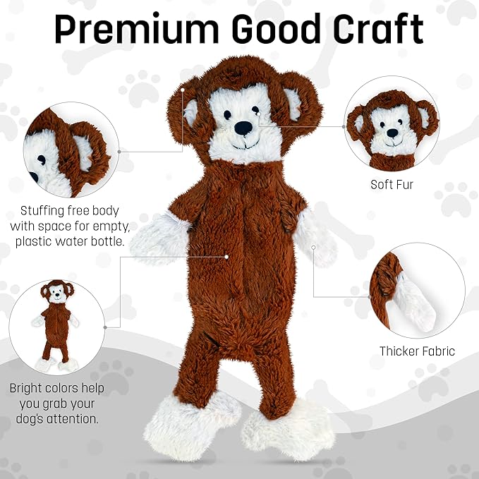 FGA MARKETPLACE Monkey Flat NO Stuffing NO Squeak Plush Dog Toy, Funny Style Will Entertain Your Pet for Hours, Recommended for Small and Medium Dog 21 INCH Long