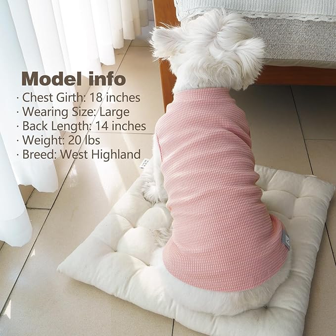 KYEESE 2Pack Waffle Dog Shirts for Small Dogs Stretchy T-Shirts Lightweight Tank Top Sleeveless Striped Vest Breathable Pet Apparel, Large, Pink+Striped