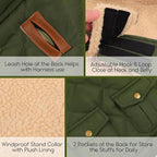 ASENKU Warm Dog Winter Coat, Waterproof Dog Coat for Cold Weather, Fleece Dogs Jacket with Ultra Thick Plush Lining Leash Hole Storage Pockets for Medium Large Dogs (Green, Large)