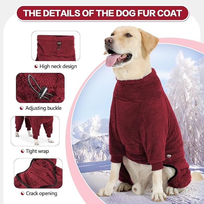 Dog Winter Coat for Small Medium Large Dog for Run Walk Sleep Warm Fleece Pet Sweater & Windproof Pajamas Snow Jacket XS Red