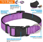 Reflective Dog Collar Padded with Soft Neoprene Breathable Adjustable Nylon Dog Collars for Small Medium Large Dogs (Medium (Pack of 1), Purple Collar+Leash)