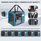 Petskd Combinable Large Cat Carrier with Litter Box for Car Travel, 19"x17"x18" Portable Soft Pet Carrier for 2 Small Cats with Safty Zipper Locks for Vet