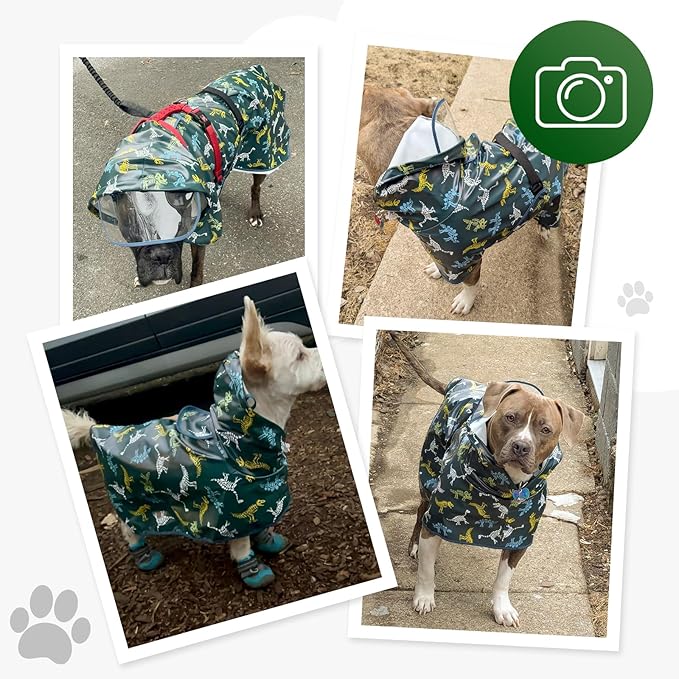 Dog Raincoat, Waterproof Windproof Dog Rain Jacket with Hood, Rain Coat with Leash Hole, Adjustable Raincoat Poncho for Small Medium Large Dogs Outdoor (Green, Medium)