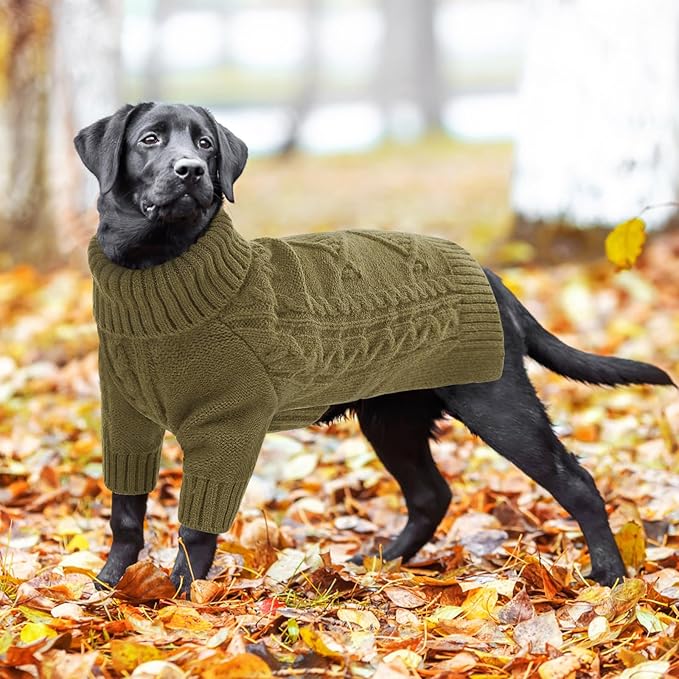 ASENKU Knitted Dog Sweater, Pullover Big Thermal Dog Winter Sweater, Turtleneck Doggy Sweaters for Large Medium Dogs Boy Girl, Warm Pet Sweaters Outfit Border Collie,Pit Bull,Golden Retriever, XL