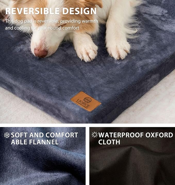 Dog Crate Pad - Extra Large Dog Beds with Removable Washable Cover and Waterproof Lining - XXL Memory Foam Pet Bed for Crate - Reversible Kennel Mat (Cool & Warm), 48-inch, Dark Grey