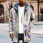 LIZALIG Long Hooded Cardigan Men Japanese Art Style Fashion Cool Graphic Coats Winter Warm Lined Fleece Jacket