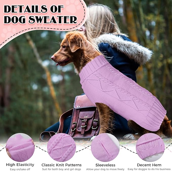 Dog Sweaters for Small Medium Large Dogs Girl, Soft Warm Turtleneck Pup Dogs Shirt, Double Knitting Collar for Outdoor Playing, Warm Dog Clothes (XS,Purple)