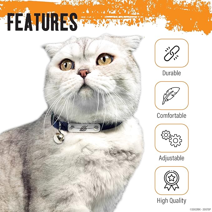 Naruto Breakaway Cat Collars for Girl & Boy Cats | Officially Licensed Naruto Shippuden Hidden Leaf Village Pet Accessories & Gifts, (8.5” to12”) Adjustable Cute Kitten Collar with Bell (Red, Rogue)
