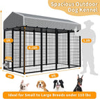 Large Dog Kennel Outside with Roof, Heavy-Duty Indoor Outdoor Dog Run Dog Enclosure with Removable Cover, Dog Pens Outside Playpen with Latch-Lock & Swivel Feeding Door, 4x8x6 Ft