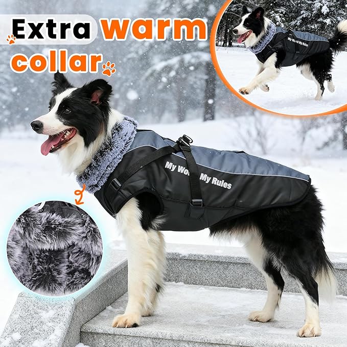 Dog Coat for Medium Large Dogs,Waterproof Reflective Dog Winter Jacket with Harness, Fleece Snowsuit,Warm Pet Winter Coat(pink-5XL)