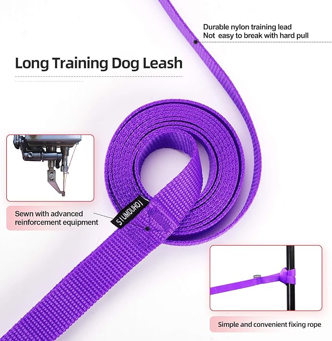 Dog/Puppy Obedience Recall Training Agility Lead - 30ft Long Training Leash，3/4in Wide - Great for Play, Camping, or Backyard（Purple 30 Feet