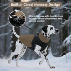 ASENKU Reflective Dog Coat with Built-in Harness, Windproof Fleece-Lined Dog Jacket for Small, Medium, Large Dogs, Warm Winter Vest with Turtleneck & Zipper (Khaki 2XL)