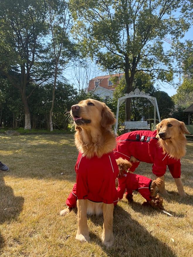 Dogs Waterproof Jacket, Lightweight Waterproof Jacket Reflective Safety Dog Raincoat Windproof Snow-Proof Dog Vest for Small Medium Large Dogs Red 5XL