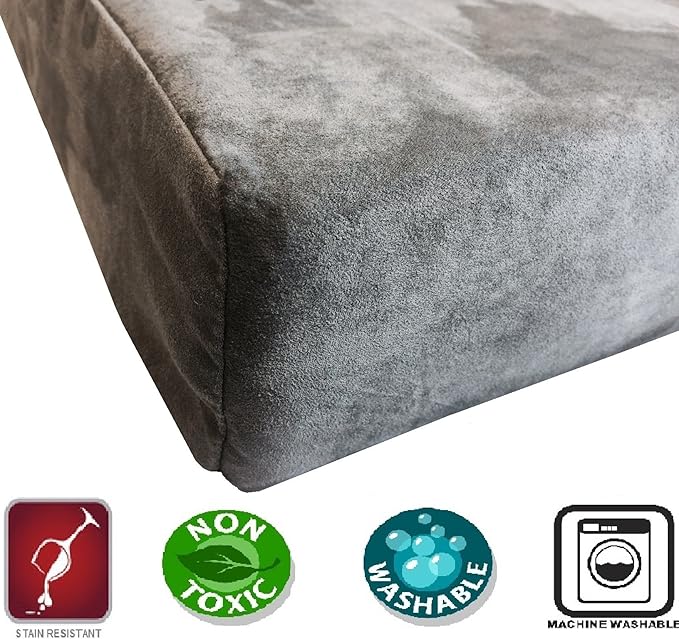 Dogbed4less Orthopedic Gel Memory Foam Pet Dog Bed, Waterproof Liner with External Microsuede Cover and Bonus Antislip Cover (Microsuede Gray, 37"X27"X4" Inches)