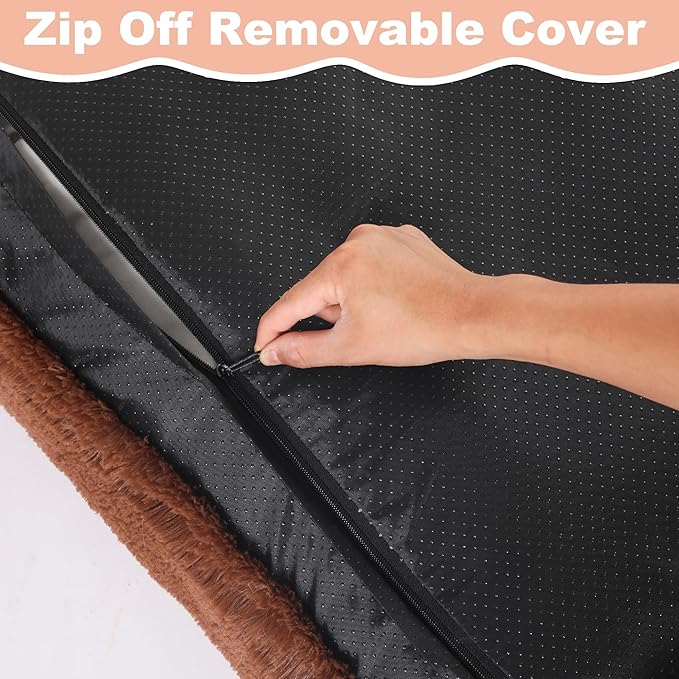 Bedfolks Waterproof Crate Bed, Plush Pad With Removable Cover, Faux Fur for Small Dogs and Cats, Fluffy Washable Kennel Bed 17"x12", Solid Brown