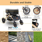 Pettingzoo Dog stroller with 4 Wheels, Folding Cat Stroller for Small/Medium/Large dogs & cats to 60 lbs, pet stroller with removable carrier, Storage Basket,Cup Holder,3 in1 Multifunctiona Detachable