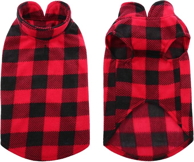 KAMA BRIDAL Spring Autumn Winter Coat Pullover Fleece Vest for Cats Small and Medium Dogs Thin Sweater Red & Black Plaid (Red, M)