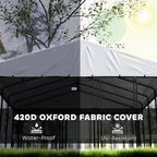 PawHut 10' x 10' x 6.8' Outdoor Dog Kennel, Welded Wire Dog Kennel Outside Run with 360° Rotating & 4 Level Adjustable Bowls, Waterproof & UV Resistant Cover, for S&M&L Breeds, Chickens, Ducks, Silver