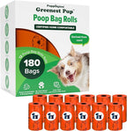 Puppington Certified Home Compostable Poop Bags - ASTM D6400 Compliant - 180 Extra Thick Bags - Plant Based - Pairs with Puppington 3-in-1 Bag & Fits all Standard Poop Bag Dispensers (Poppy Orange)