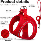 Fida Comfy Dog Harness with Leash, Soft Puppy Vest Escape Proof, Breathable Lightweight Soft Mesh, Adjustable Reflective Step-in Harness for Small Pet Walking (S, Red)