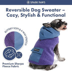 Spark Paws Reversible Dog Sweater, Sherpa Vest with Warm Fleece Lining, Warm Coat for Winter, Suitable for Small Medium, Large, XL XXL Dogs - Purple and Navy Blue - L