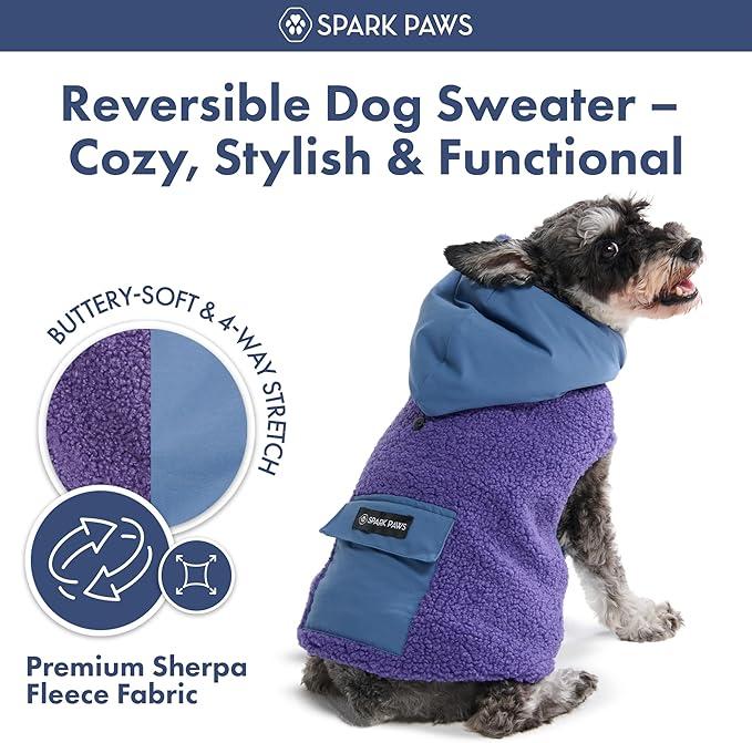 Spark Paws Reversible Dog Sweater, Sherpa Vest with Warm Fleece Lining, Warm Coat for Winter, Suitable for Small Medium, Large, XL XXL Dogs - Purple and Navy Blue - 4XL
