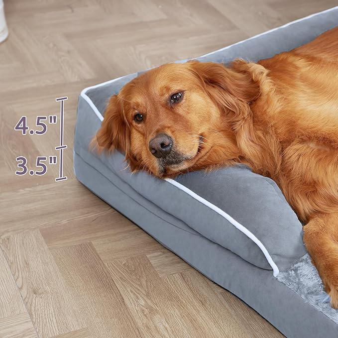Orthopedic Dog Beds for Large Sized Dogs, Waterproof Egg Crate Foam Large Dog Couch Beds with Comfy Bolster 36x27Inch, Washable Pet Beds with Removable Cover and Nonskid Bottom, Grey