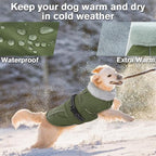 Lelepet Warm Dog Coat Reflective Fleece Vest Waterproof Dog Jacket with Adjustable Buckle Hook & Loop Windproof Cold Weather Coats for Small Medium Large Dogs, Army Green, XL