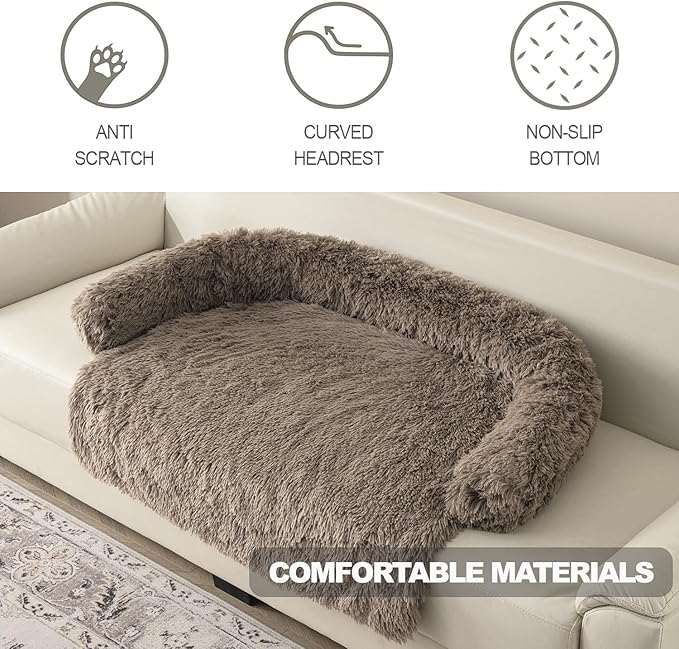 Calming Dogs/Cats Bed Mats, Dog Pad Washable Removable Couch Cover, Plush Long Fur Mat for Pets, Waterproof Lining, Perfect for Small, Medium and Large Dogs and Cats (Desert Brown, 53"x39")