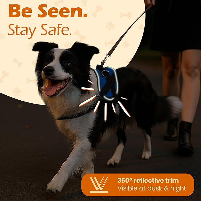 Bark Appeal Blue No-Pull Dog Harness for XS to Small Sized Pets – Adjustable, Reflective Vest with 3 Leash Clips for Added Control, Easy Walks & Training – Small
