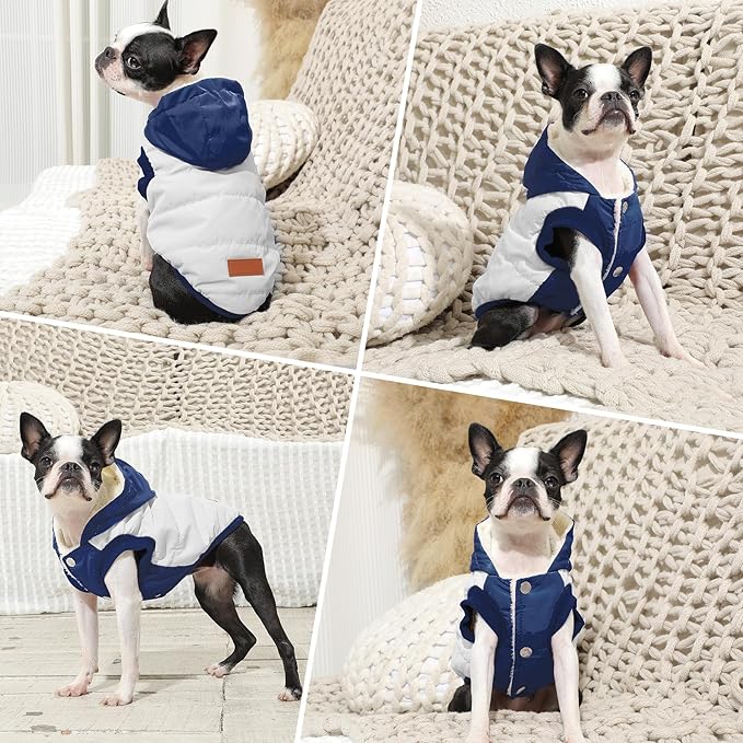 Fleece Lining Extra Warm Dog Hoodie in Winter for Large Dogs Jacket Pet Coats with Hooded,Beige and Blue XXL