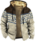 Men's Western Aztec Jackets Hooded Cowboy Hoodie Warm Full Zip Ethnic Vintage Long Sleeve Coat Fall Winter Tops