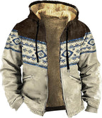 Men's Western Aztec Jackets Hooded Cowboy Hoodie Warm Full Zip Ethnic Vintage Long Sleeve Coat Fall Winter Tops